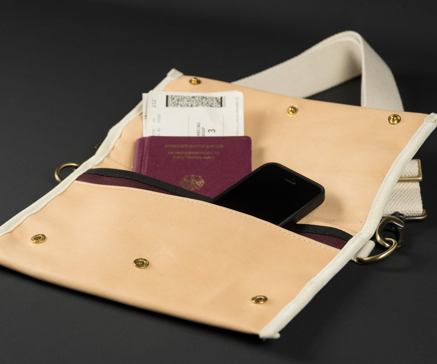 Cross Body Bag Leather Natural